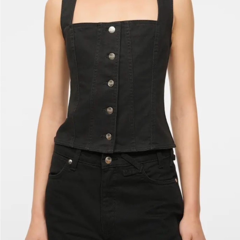 Staud +wrangler trucker black denim top